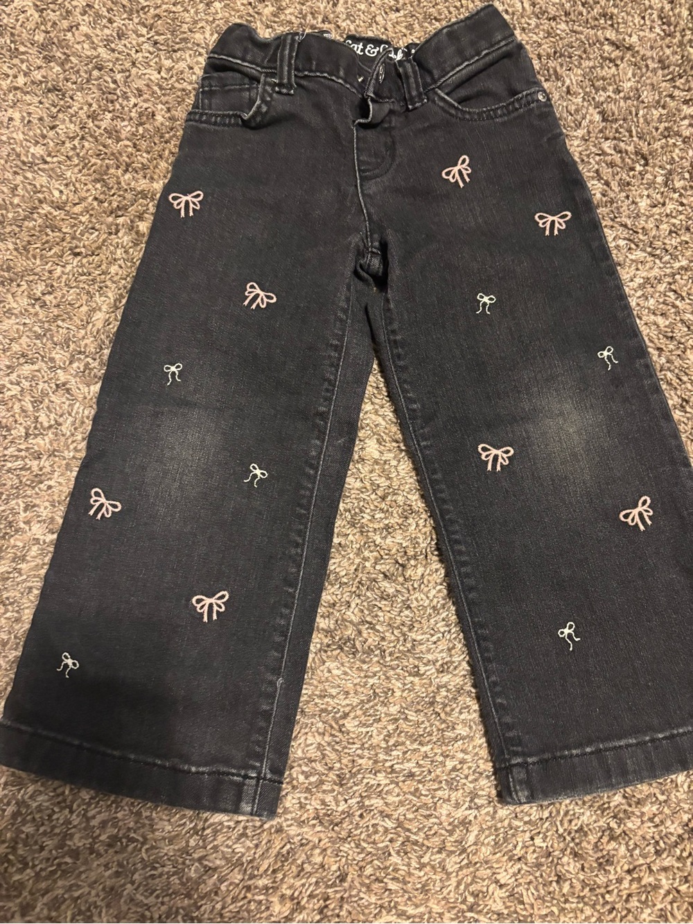 Cat & Jack Black Jeans with Pink Bow Embroidery